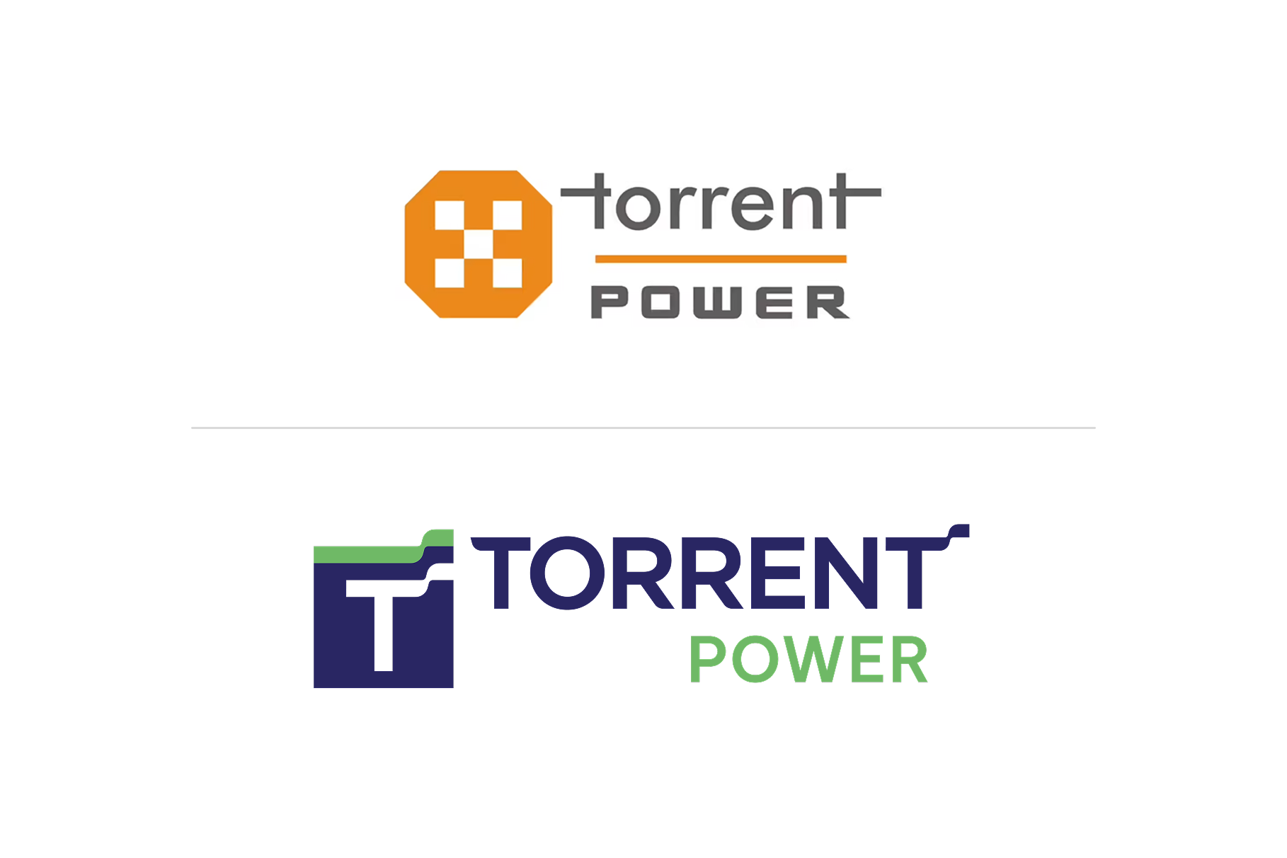 Torrent Power logo evolution — from orange grid mark to blue and green identity