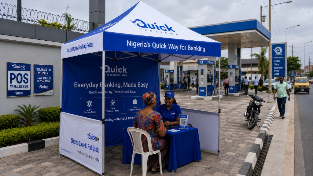 Quick Microfinance Bank roadside kiosk serving customers