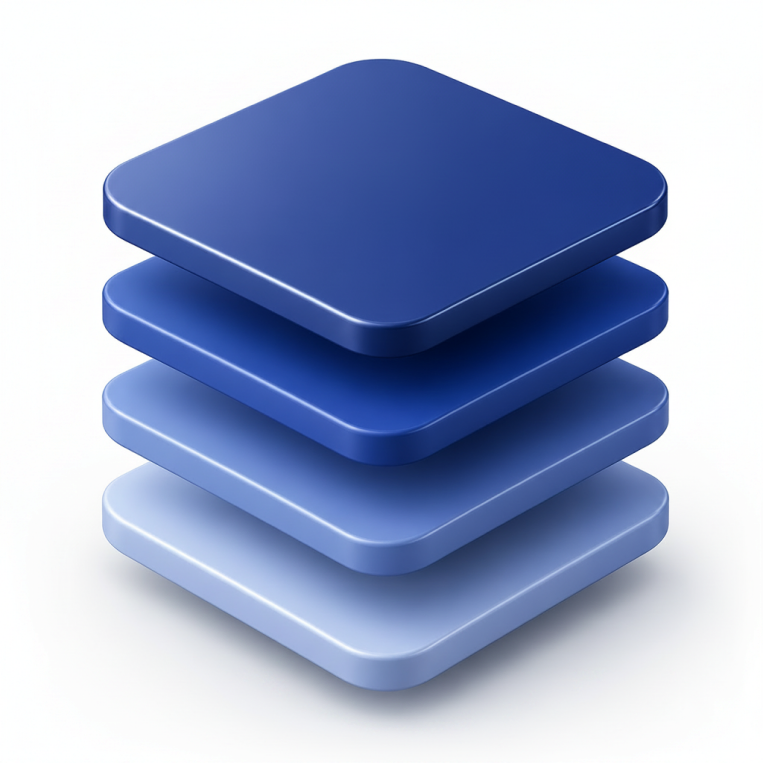 Four stacked banking layers illustrating Quick MFB’s connected architecture