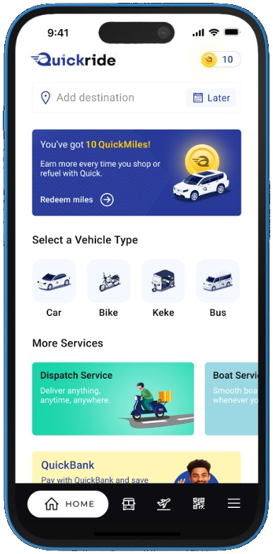 QuickRide product screen